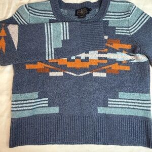 Pendleton 100%Merino Wool Blue and Orange Crew Neck Sweater Southwestern Youth M